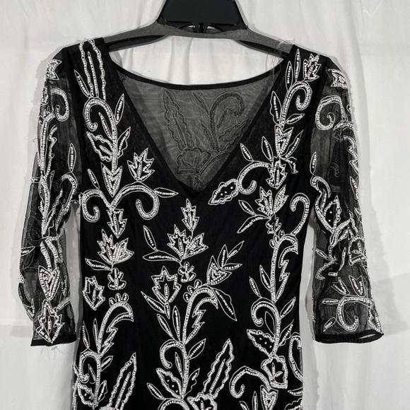 NEW‎ $348 JS COLLECTIONS [ 4 ] Beaded Midi Cocktail Dress in Black/White - Picture 11 of 12
